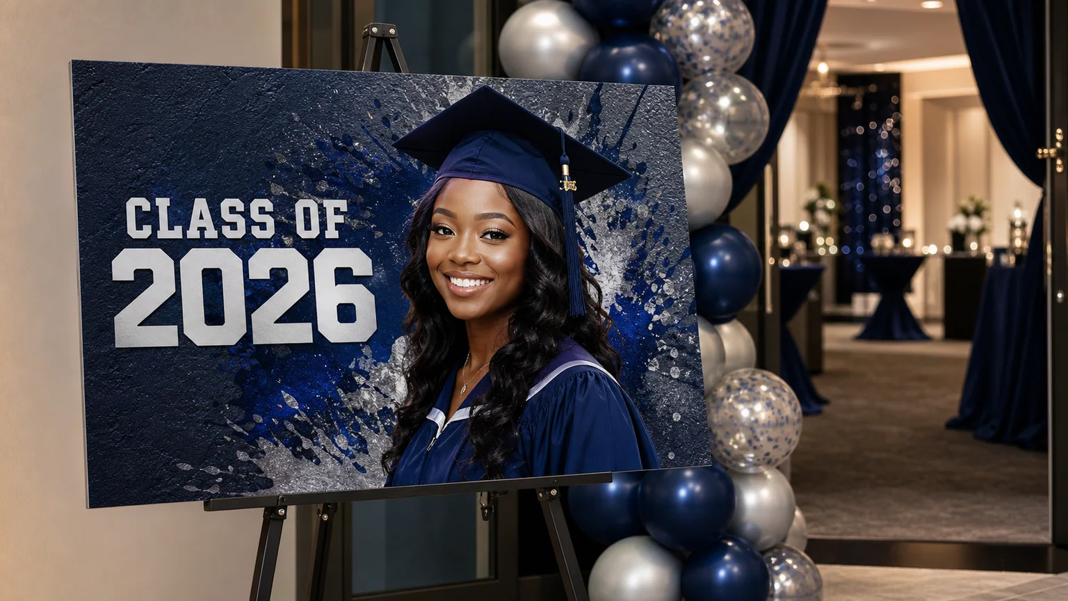 Class of 2026 graduation portrait welcome sign