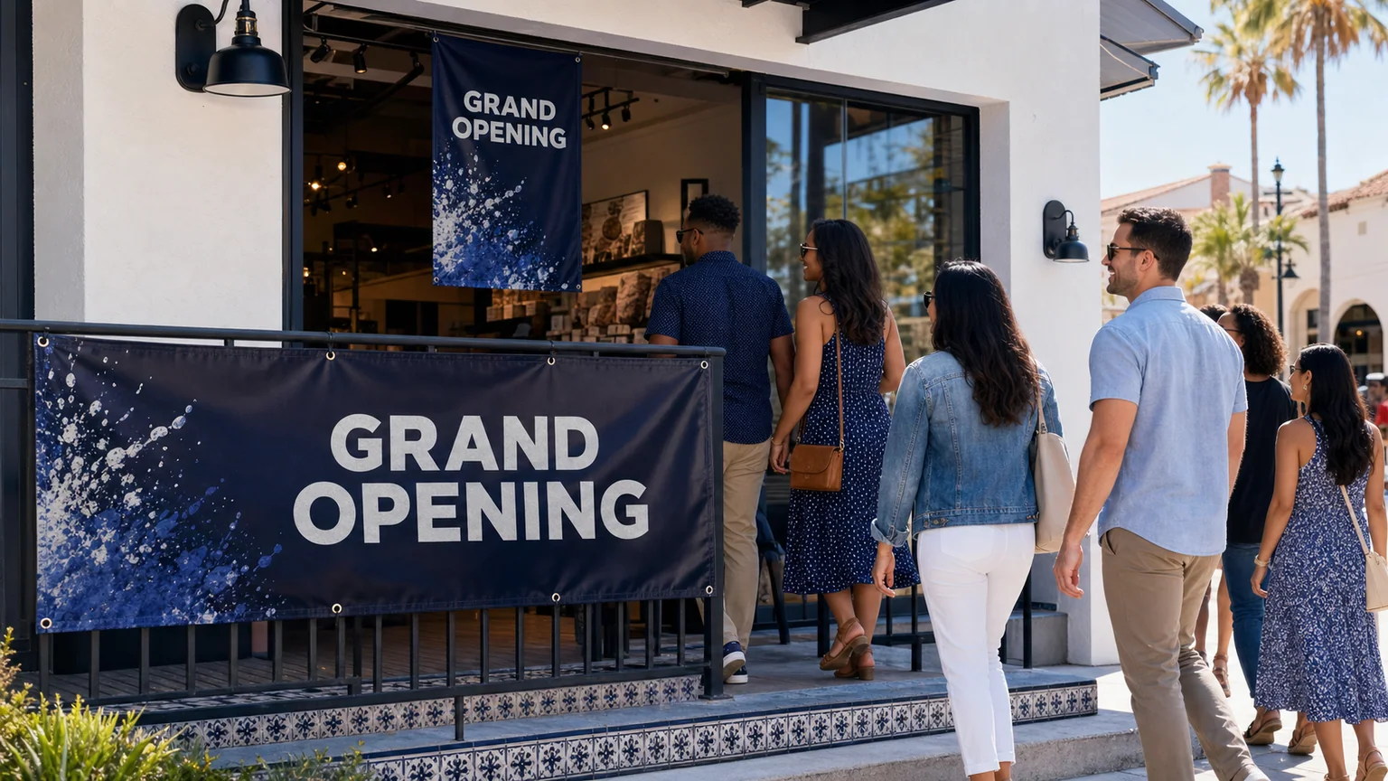 Custom event banner displayed outdoors at an Orlando-area gathering